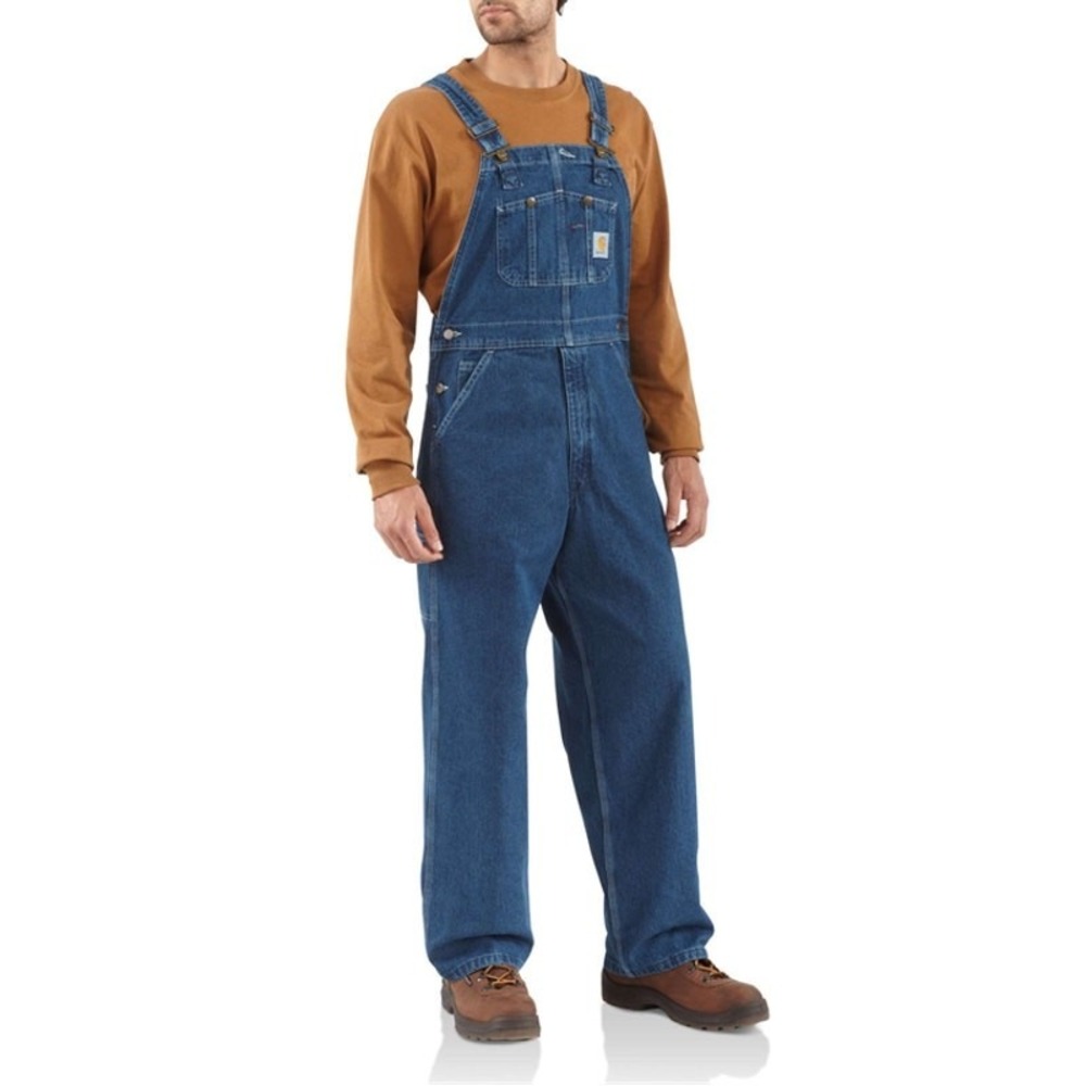 Carhartt‎ Bib Overalls Mens 34X36 Denim Dark Stonewash Workwear Outdoors Farm